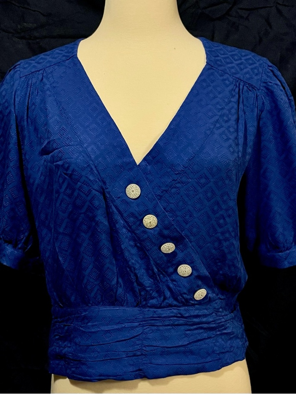 Mauve Royal Blue V-Neck Button-Accent Women's Blouse